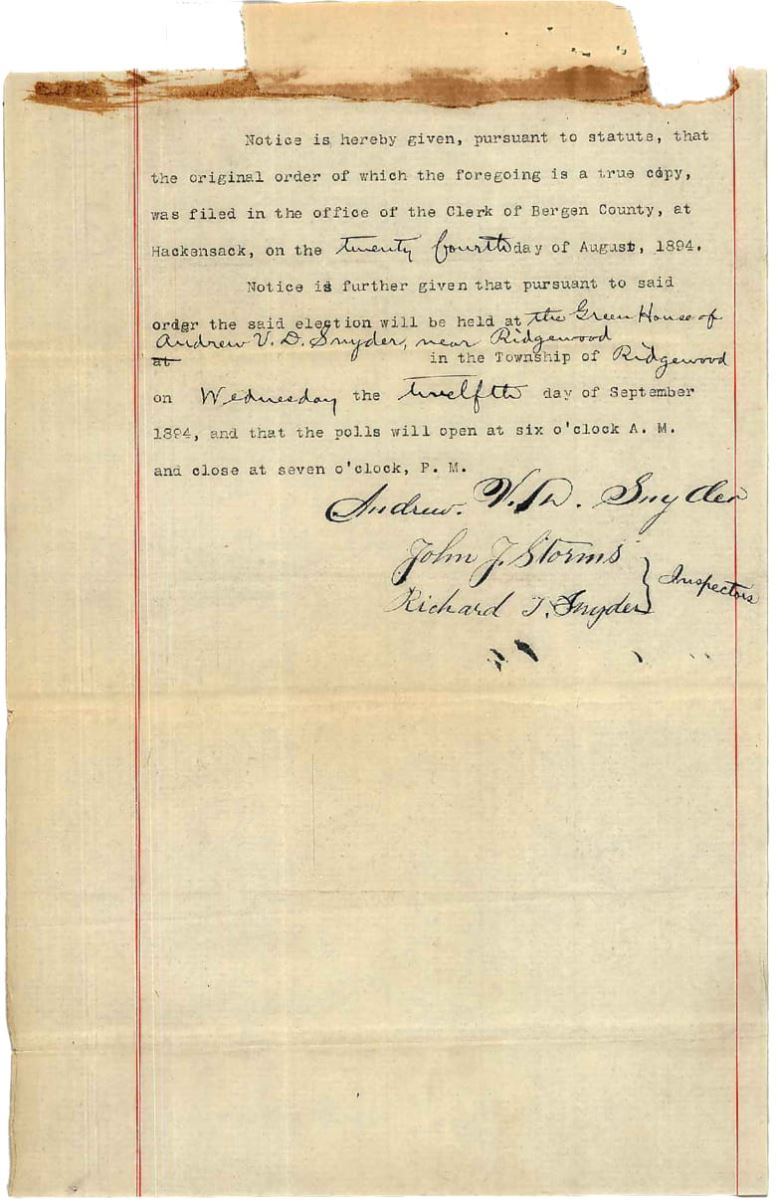 glen rock notice of election 1894